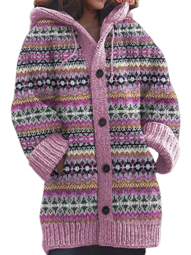 Strickjacke Damen Winter Sweaters Weihnachtes Steppjacke Grobstrick mit Kapuze Cardigan 3D Digital Bedruckte Sweaterjacke Alpaka Lang Strickpullover Kapuzenjacke Sweatshirt Warm Grobstrickpullover von Mfhmom