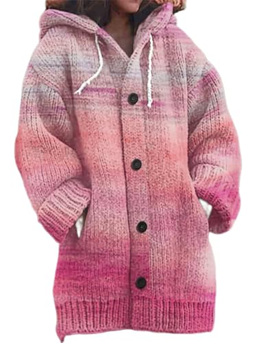 Strickjacke Damen Winter Sweaters Weihnachtes Steppjacke Grobstrick mit Kapuze Cardigan 3D Digital Bedruckte Sweaterjacke Alpaka Lang Strickpullover Kapuzenjacke Sweatshirt Warm Grobstrickpullover von Mfhmom