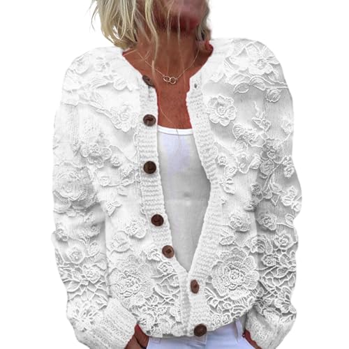 Strickjacke Female Elegant Leichte Kurze 3D Drucken Strickmantel V-Ausschnitt Knopfleiste Pullover Strick Cardigan Mantel Lange Ärmel Keine Taschen für Herbst Winter Übergröße Strickcardigan von Mfhmom