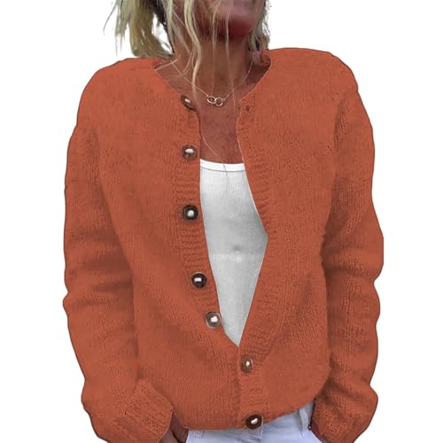 Strickjacke Gestreift Damen Einfarbige Elegant Kurz Strickcardigan Langarm V-Ausschnitt Strickjacken mit Knopfleiste Leichte üBergrößEe Strickmantel ohne Taschen für Herbst Winter Strickpullover von Mfhmom