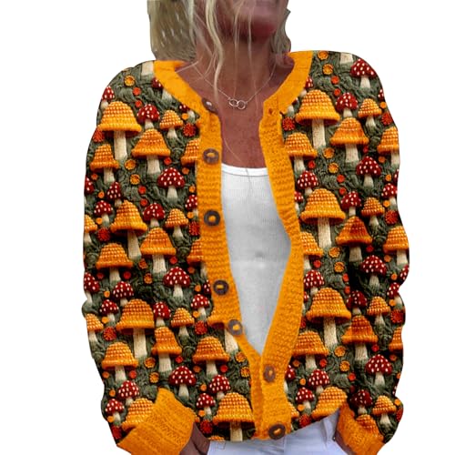 Strickjacken Damen Weihnachtspullover Ugly Weatershirt Weihnachtes Cardigans mit Knöpfen Lange Strickjacke Cardigan Pullover Cute Front 3D Digital Bedruckte Strickcardigan Gemustert Strickpullover von Mfhmom