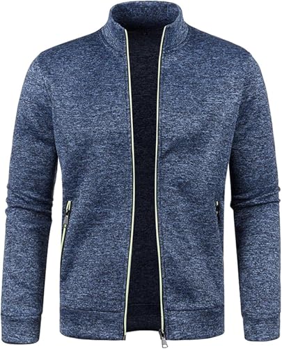 Sweatjacke Herren ohne Kapuze Sommer Leichte Strickjacke Casual Jacket Cardigan Sportjacke mit Stehkragen Dünne Fleecejacke mit Reißverschluss Sommerjacke Slim Fit Baumwolle Herbstjacke M-5XL von Mfhmom