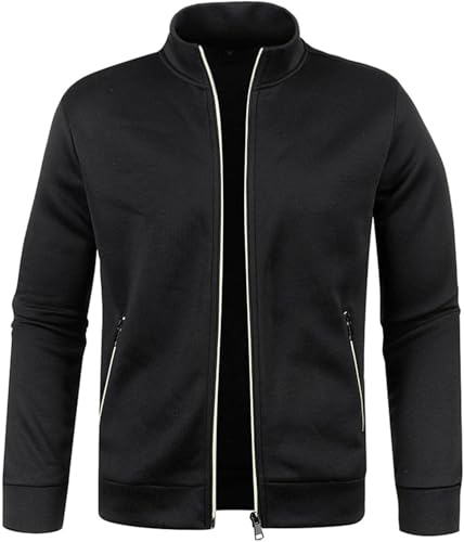 Sweatjacke Herren ohne Kapuze Sommer Leichte Strickjacke Casual Jacket Cardigan Sportjacke mit Stehkragen Dünne Fleecejacke mit Reißverschluss Sommerjacke Slim Fit Baumwolle Herbstjacke M-5XL von Mfhmom