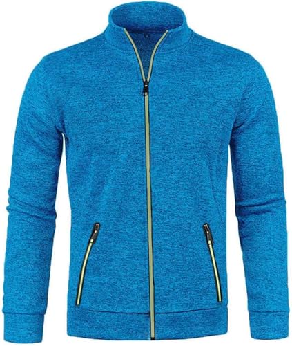 Sweatjacke Herren ohne Kapuze Sommer Leichte Strickjacke Casual Jacket Cardigan Sportjacke mit Stehkragen Dünne Fleecejacke mit Reißverschluss Sommerjacke Slim Fit Baumwolle Herbstjacke M-5XL von Mfhmom