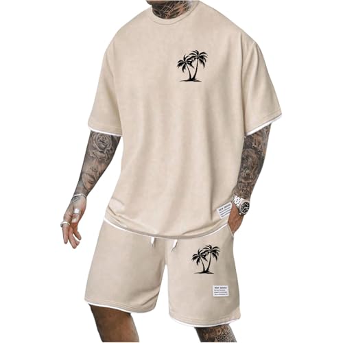 Trainingsanzug Herren Jogginganzug Baggy T-Shirt und Shorts Set 2 Teiliges Sommer Sportanzug Kurzarm Casual Freizeitanzug Tracksuit für Männer Sommeranzug Hawaii Anzug Badeanzug Schlafanzug von Mfhmom