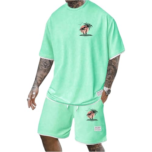 Trainingsanzug Herren Jogginganzug Baggy T-Shirt und Shorts Set 2 Teiliges Sommer Sportanzug Kurzarm Casual Freizeitanzug Tracksuit für Männer Sommeranzug Hawaii Anzug Badeanzug Schlafanzug von Mfhmom