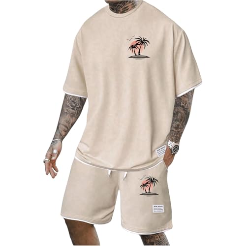 Trainingsanzug Herren Jogginganzug Baggy T-Shirt und Shorts Set 2 Teiliges Sommer Sportanzug Kurzarm Casual Freizeitanzug Tracksuit für Männer Sommeranzug Hawaii Anzug Badeanzug Schlafanzug von Mfhmom