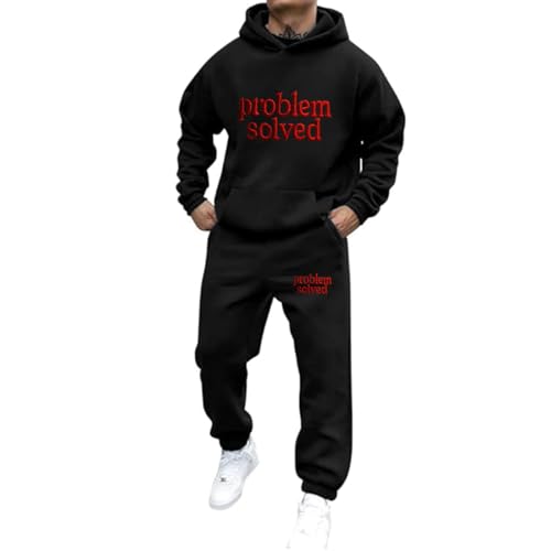 Trainingsanzug Herren Set 2 Teilig Hoodie und Jogginghose 2025 Jogginganzug Sportlich Tracksuit Briefdruck Freizeitanzug Herbst Winter Warm Sportanzug Oversized Hausanzug Lockere Sweatsuit Sets von Mfhmom