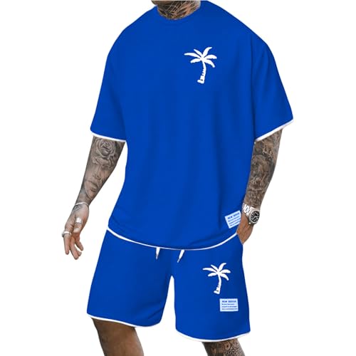 Trainingsanzug Herren Sommer Baggy T-Shirt und Shorts Set 2 Teiliges Sportanzug Kurzarm Casual Freizeitanzug Tracksuit für Männer Sommeranzug Hawaii Anzug Jogginganzug von Mfhmom