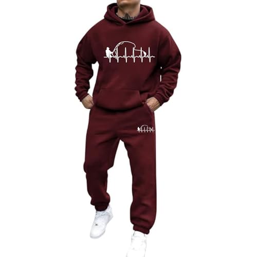 Trainingsanzug Herren y2k Oversized Jogginganzug 2-Teiliges Männer Heartbeat Print Hoodie Mit Kängurutasche Streetwear 2-Teilig Kapuzenpullover + Baggy Jogginghose Sportanzug Set Klassisch Tracksuit von Mfhmom