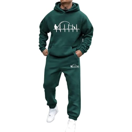 Trainingsanzug Herren y2k Oversized Jogginganzug 2-Teiliges Männer Heartbeat Print Hoodie Mit Kängurutasche Streetwear 2-Teilig Kapuzenpullover + Baggy Jogginghose Sportanzug Set Klassisch Tracksuit von Mfhmom