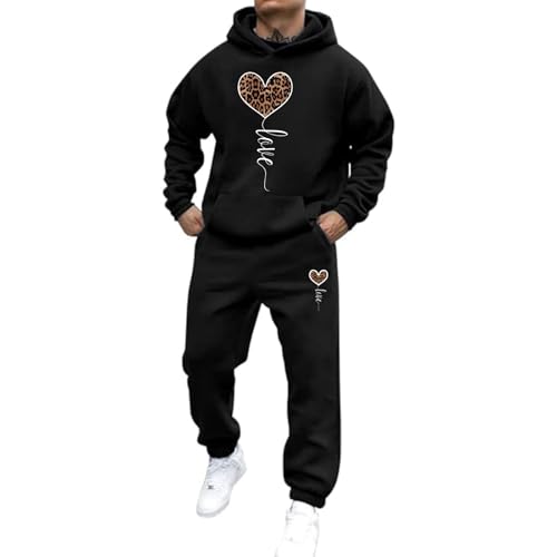 Trainingsanzug Herren y2k Oversized Jogginganzug 2-Teiliges Männer Heartbeat Print Hoodie Mit Kängurutasche Streetwear 2-Teilig Kapuzenpullover + Baggy Jogginghose Sportanzug Set Klassisch Tracksuit von Mfhmom