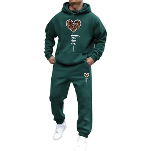 Trainingsanzug Herren y2k Oversized Jogginganzug 2-Teiliges Männer Heartbeat Print Hoodie Mit Kängurutasche Streetwear 2-Teilig Kapuzenpullover + Baggy Jogginghose Sportanzug Set Klassisch Tracksuit von Mfhmom