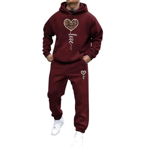 Trainingsanzug Herren y2k Oversized Jogginganzug 2-Teiliges Männer Heartbeat Print Hoodie Mit Kängurutasche Streetwear 2-Teilig Kapuzenpullover + Baggy Jogginghose Sportanzug Set Klassisch Tracksuit von Mfhmom