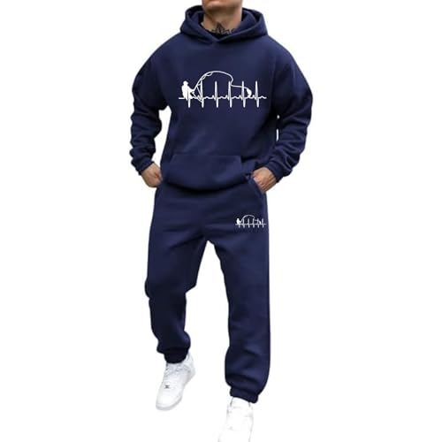 Trainingsanzug Herren y2k Oversized Jogginganzug 2-Teiliges Männer Heartbeat Print Hoodie Mit Kängurutasche Streetwear 2-Teilig Kapuzenpullover + Baggy Jogginghose Sportanzug Set Klassisch Tracksuit von Mfhmom