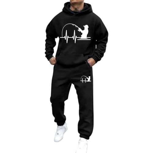 Trainingsanzug Herren y2k Oversized Jogginganzug 2-Teiliges Männer Heartbeat Print Hoodie Mit Kängurutasche Streetwear 2-Teilig Kapuzenpullover + Baggy Jogginghose Sportanzug Set Klassisch Tracksuit von Mfhmom