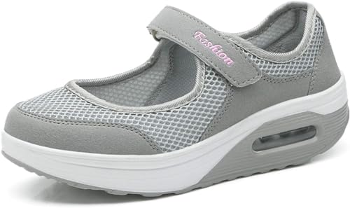 Wanderschuhe für Damen, Sommer, Wanderschuhe für Damen mit Klettverschluss, leicht, Turnschuhe, Krankenschwestern aus atmungsaktivem Mesh, Luftkissen aus Memory-Schaum, grau, 40 EU von Mfhmom