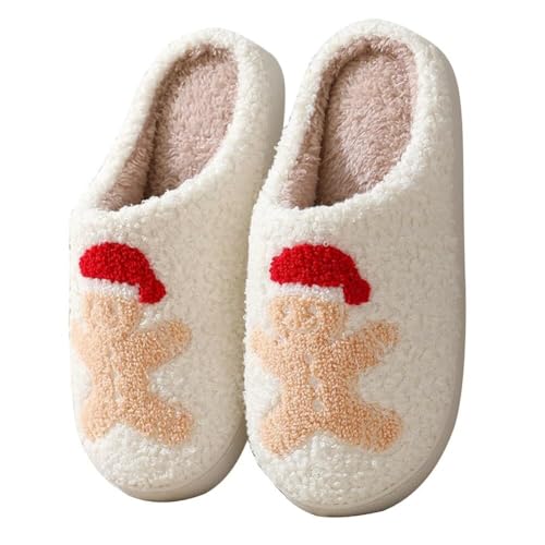 Weihnachts Hausschuhe Damen Herren Rentier Hausschuhe Plüsch Hausschuhe Winter Plüsch Rutschfest Chlappen Cozy Warme Slippers Flache Slippers Xmas Hüttenschuhe Heimschuhe(I01 Cartoon Weihnachtsmann,38 von Mfhmom