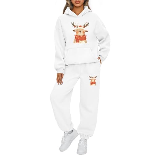 Weihnachts Jogginganzug Damen Lustige Zweiteiler Ugly Reindeer Niedlich Schneemann Tracksuit Sportanzug Winter Warm Freizeitanzug Langarm Hoodie und Sporthose Activewear Sets Trainingsanzug Set von Mfhmom