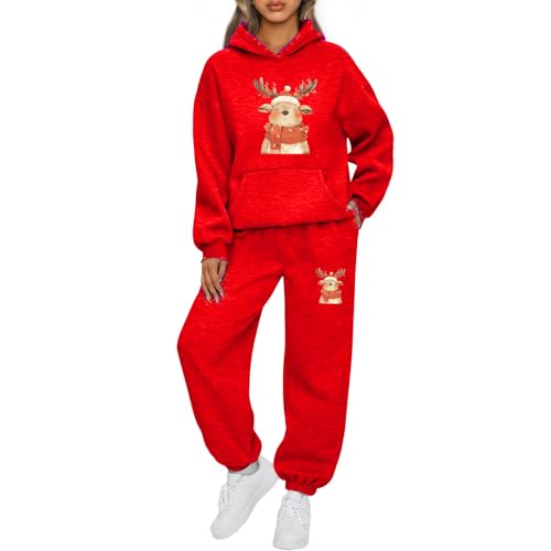Weihnachts Jogginganzug Damen Lustige Zweiteiler Ugly Reindeer Niedlich Schneemann Tracksuit Sportanzug Winter Warm Freizeitanzug Langarm Hoodie und Sporthose Activewear Sets Trainingsanzug Set von Mfhmom