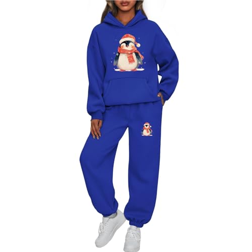 Weihnachts Jogginganzug Damen Set Funny Weihnachten Tracksuit 2-Teiliges Rentier Pinguin Hausanzug Frauen Kuschelig Langarm Kapuzenpullover und Jogginghose Warm Weihnachtsoutfit Trainingsanzug Set von Mfhmom
