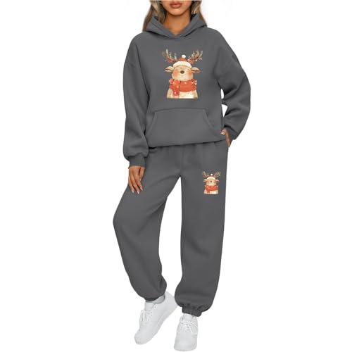 Weihnachts Jogginganzug Damen Set Funny Weihnachten Tracksuit 2-Teiliges Rentier Pinguin Hausanzug Frauen Kuschelig Langarm Kapuzenpullover und Jogginghose Warm Weihnachtsoutfit Trainingsanzug Set von Mfhmom