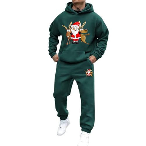 Weihnachts Jogginganzug Herren Set Funny Weihnachten Tracksuit 2-Teiliges Lustig Rentier Santa Hausanzug Männer Kuschelig Kapuzenpullover und Jogginghose Warm Weihnachtsoutfit Trainingsanzug Set von Mfhmom