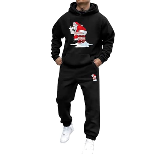 Weihnachts Jogginganzug Herren Set Funny Weihnachten Tracksuit 2-Teiliges Lustig Rentier Santa Hausanzug Männer Kuschelig Kapuzenpullover und Jogginghose Warm Weihnachtsoutfit Trainingsanzug Set von Mfhmom