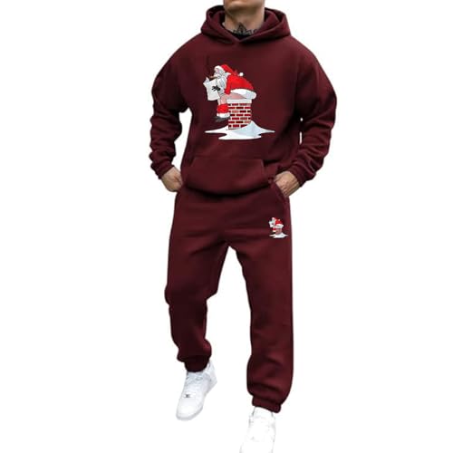 Weihnachts Jogginganzug Herren Set Funny Weihnachten Tracksuit 2-Teiliges Lustig Rentier Santa Hausanzug Männer Kuschelig Kapuzenpullover und Jogginghose Warm Weihnachtsoutfit Trainingsanzug Set von Mfhmom