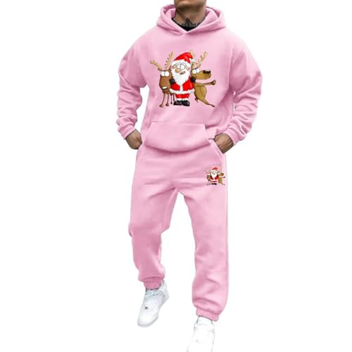 Weihnachts Jogginganzug Herren Set Funny Weihnachten Tracksuit 2-Teiliges Lustig Rentier Santa Hausanzug Männer Kuschelig Kapuzenpullover und Jogginghose Warm Weihnachtsoutfit Trainingsanzug Set von Mfhmom