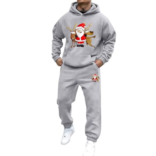 Weihnachts Jogginganzug Herren Set Funny Weihnachten Tracksuit 2-Teiliges Lustig Rentier Santa Hausanzug Männer Kuschelig Kapuzenpullover und Jogginghose Warm Weihnachtsoutfit Trainingsanzug Set von Mfhmom