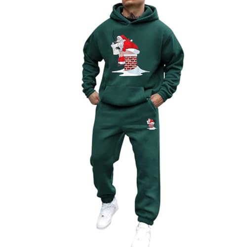 Weihnachts Jogginganzug Herren Set Funny Weihnachten Tracksuit 2-Teiliges Lustig Rentier Santa Hausanzug Männer Kuschelig Kapuzenpullover und Jogginghose Warm Weihnachtsoutfit Trainingsanzug Set von Mfhmom