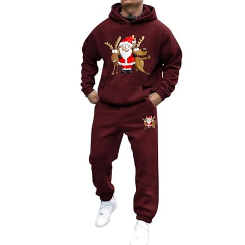 Weihnachts Jogginganzug Herren Set Funny Weihnachten Tracksuit 2-Teiliges Lustig Rentier Santa Hausanzug Männer Kuschelig Kapuzenpullover und Jogginghose Warm Weihnachtsoutfit Trainingsanzug Set von Mfhmom