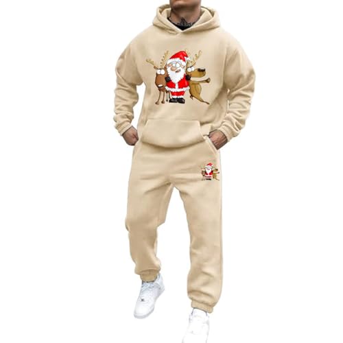 Weihnachts Jogginganzug Herren Set Funny Weihnachten Tracksuit 2-Teiliges Lustig Rentier Santa Hausanzug Männer Kuschelig Kapuzenpullover und Jogginghose Warm Weihnachtsoutfit Trainingsanzug Set von Mfhmom