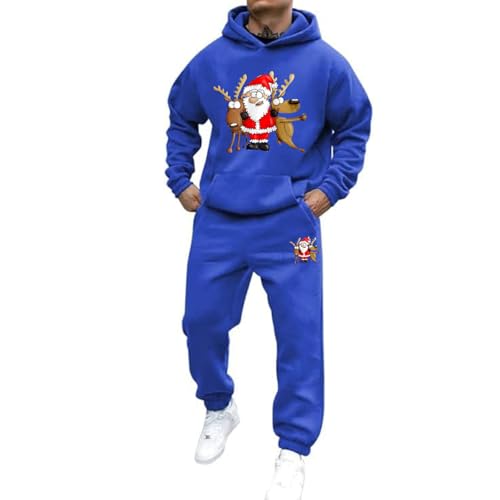 Weihnachts Jogginganzug Herren Set Funny Weihnachten Tracksuit 2-Teiliges Lustig Rentier Santa Hausanzug Männer Kuschelig Kapuzenpullover und Jogginghose Warm Weihnachtsoutfit Trainingsanzug Set von Mfhmom