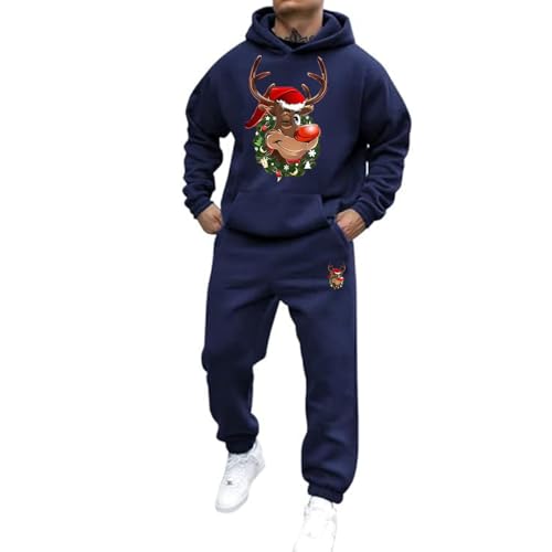 Weihnachts Jogginganzug Herren Set Lustig Rentier Santa Motiv Weihnachts Trainingsanzug Locker Bequeme Weihnachten Jogginganzug für Männer Hoodie + Jogginghose 2-Teiliges Mode Trend Weihnachtsanzug von Mfhmom