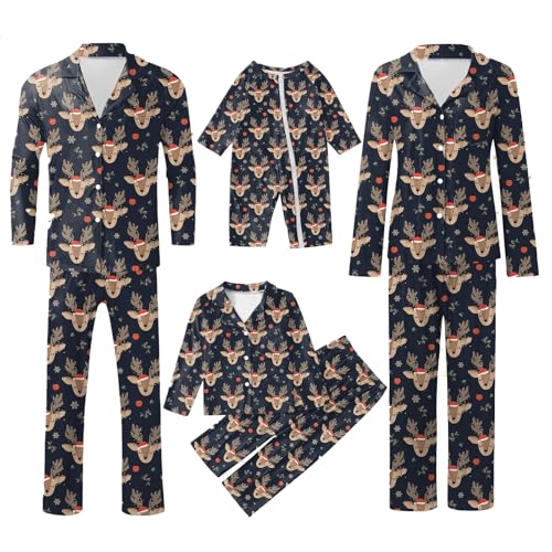 Weihnachts Pyjama Familie Set Kuschelig Matching Schlafanzug Damen Herren Baumwolle Christmas Pyjama Kinder Jungen Mädchen Familie Pyjamas Set Weihnachten Nachtwäsche Set von Mfhmom