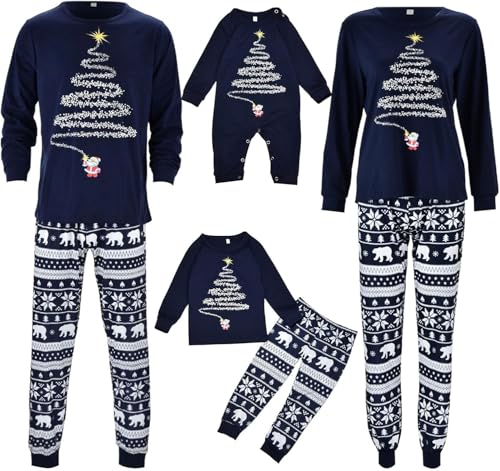 Mfhmom Familien Weihnachtspyjama Set Baumwoll Schlafanzug Weihnachtsbaum Weihnachts Pyjama Weihnachts Nachtwäsche Partner für Damen Herren Kinder baby von Mfhmom