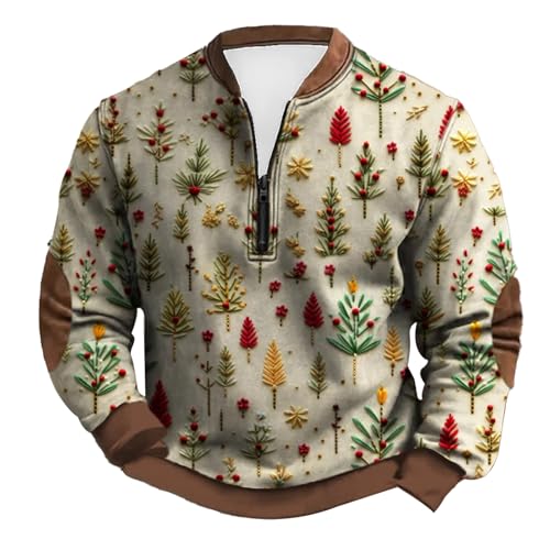 Weihnachtspullover Herren Lustig Hässlicher 3D Print Fleecepullover Ugly Christmas Sweater Microfleece Sweatshirt Warmes 1/4 Zip Winterpullover Männer Rundhalspullover Weihnachts Geschenk von Mfhmom