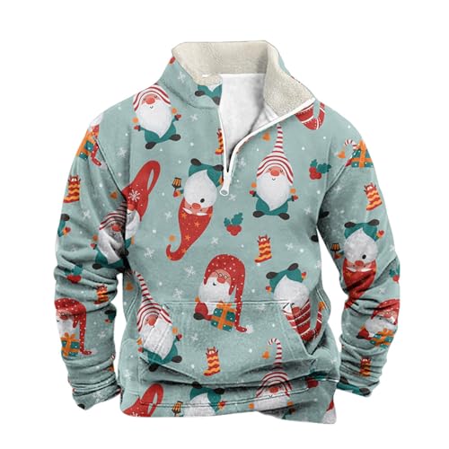 Weihnachtspullover Herren Lustige Grafik, Weihnachts Fleecepullover Sale Sweatshirt Weihnachten Drucken Dicker Thermo Sweater Ugly Christmas Jumper Stehkragen Halber Reißverschluss Pullover Oberteil von Mfhmom