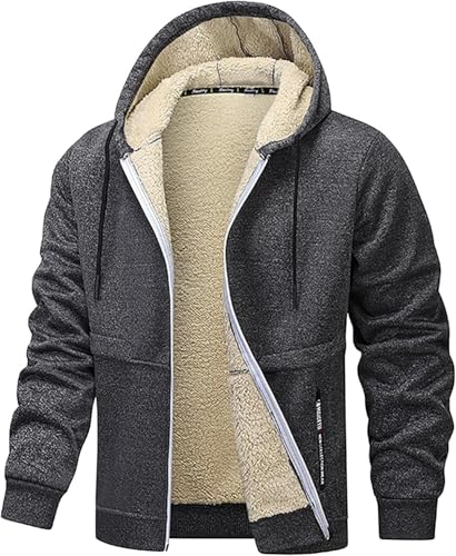 Winterjacke Herren, Steppjacke Männer Gefütterte Jacket mit Kapuze Einfarbiges übergangsjacke Mantel Reißverschluss Winddicht Lederjacke Wärmend Jacke Fleecejacke Wintermantel Mens Jackets von Mfhmom