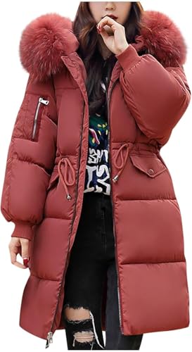 Wintermantel Damen Lang Dick Winterjacke Winter Warm mit Pelzkragen Steppjacke Damen Mantel Elegant Outdoor Winddicht Steppmantel Puffer Jacke Bequeme Gefüttert Winterparka Übergangsmantel Frauen von Mfhmom