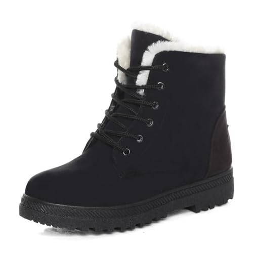 Winterstiefel Damen Gefüttert Winterschuhe Stiefeletten Warm Winter Stiefel Kurzschaft Schneestiefel Boots Warm gefütterte Stiefeletten mit rutschfester Profilsohle Schnürung Schlupfstiefel(Schwarz,44 von Mfhmom