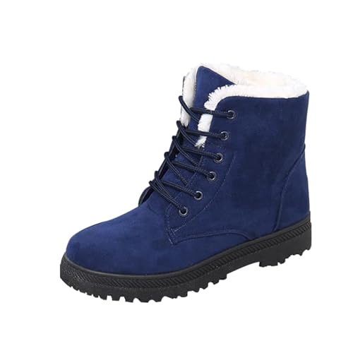 Winterstiefel Damen Gefüttert Winterschuhe Stiefeletten Warm Winter Stiefel Kurzschaft Schneestiefel Boots Warm gefütterte Stiefeletten mit rutschfester Profilsohle Schnürung Schlupfstiefel(Blau,37 EU von Mfhmom