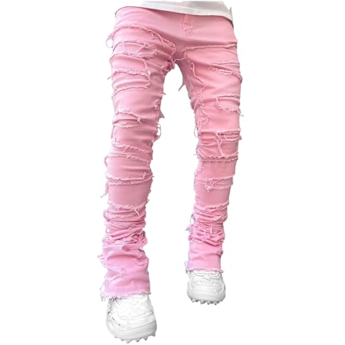 Y2K Jeans Herren Destroyed Stretch Jeans Hip Hop Jeanshose Vintage Ripped Jeans Slim Fit Straight Leg Denim Hosen Mit Löchern Teenager Junge Streetwear Zerrissen Jeanshose von Mfhmom