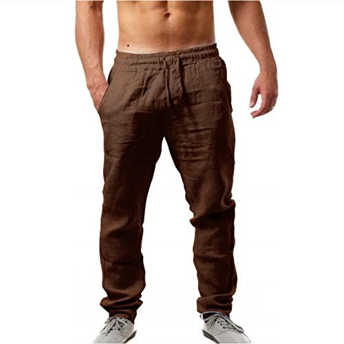 Leinenhose Herren Sommer Lang Leichte Luftige Freizeithose Loose Fit Sommerhose Männer Für Urlaub Strand Alltag von Mguotp