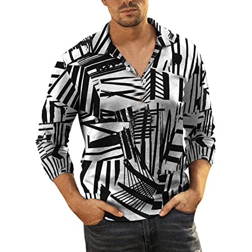 Poloshirt Langarm Herren Mens Zipper Long Sleeve Solid T-Shirt Outdoor Tribal Pattern Tribal Top Shirts Schwarz von Mguotp