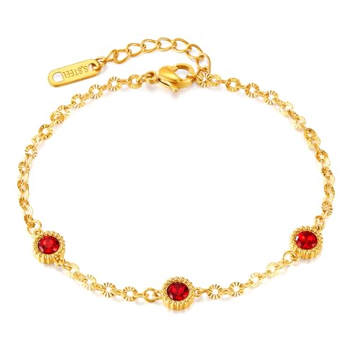 Mgutillart Modisches Armband aus 18 Karat Gold, Edelstahl, roter Zirkonia, verstellbare Gliederkette, Edelstahl, Kein Edelstein von Mgutillart