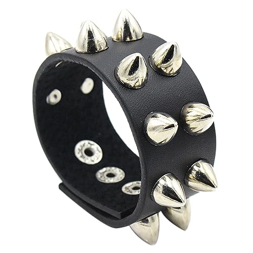Mgutillart Punk-Legierung, rundes Nieten-Armband, Nieten, PU-Leder, Manschettenarmband (schwarz) von Mgutillart