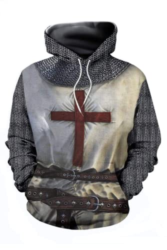 Mgyfady Tempelritter Rüstung Hoodie Crusader Cross Pullover Jacke Vintage Mittelalter Ritter Sweatshirt Cosplay Kostüme, Lightgrey, XX-Large von Mgyfady